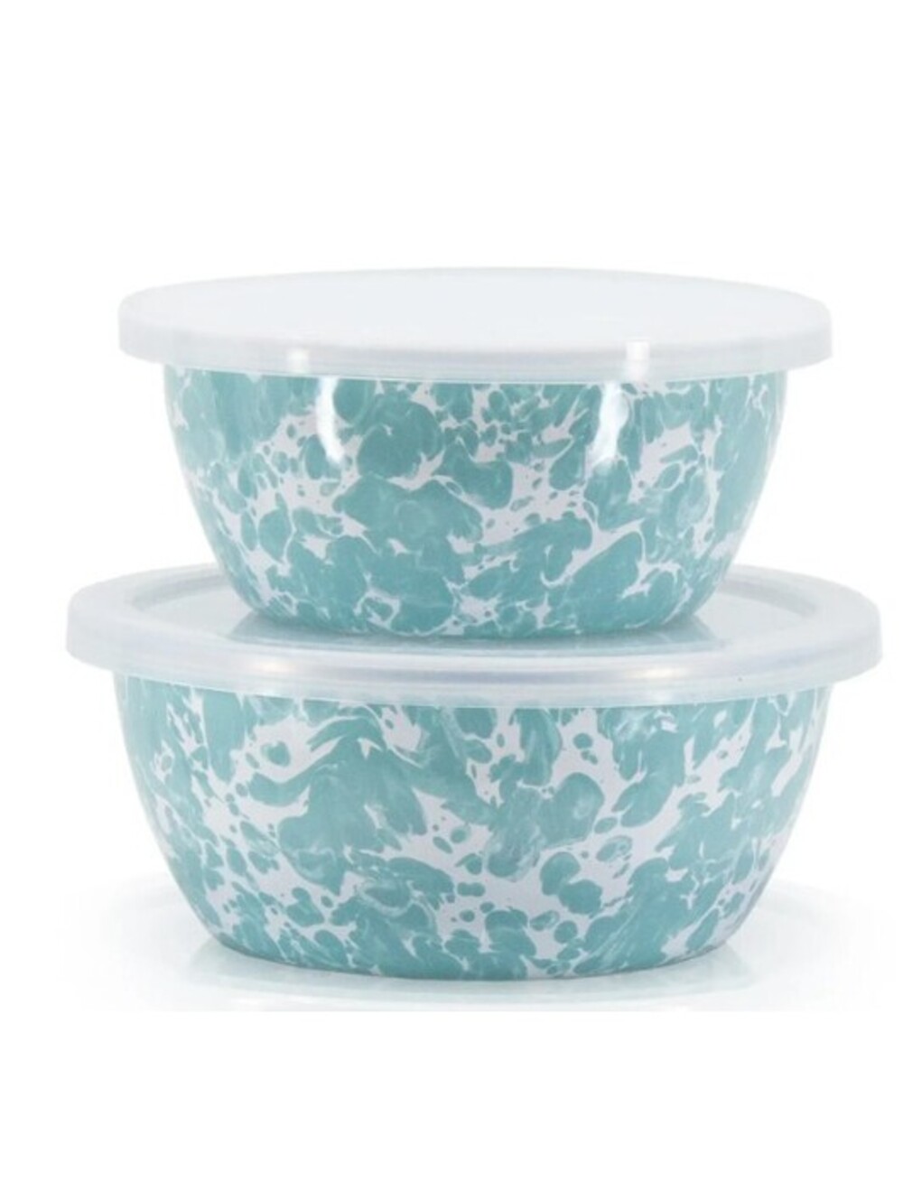 NEW Golden Rabbit Sea Glass Swirl Enamelware Prep Bowl Set with Lids